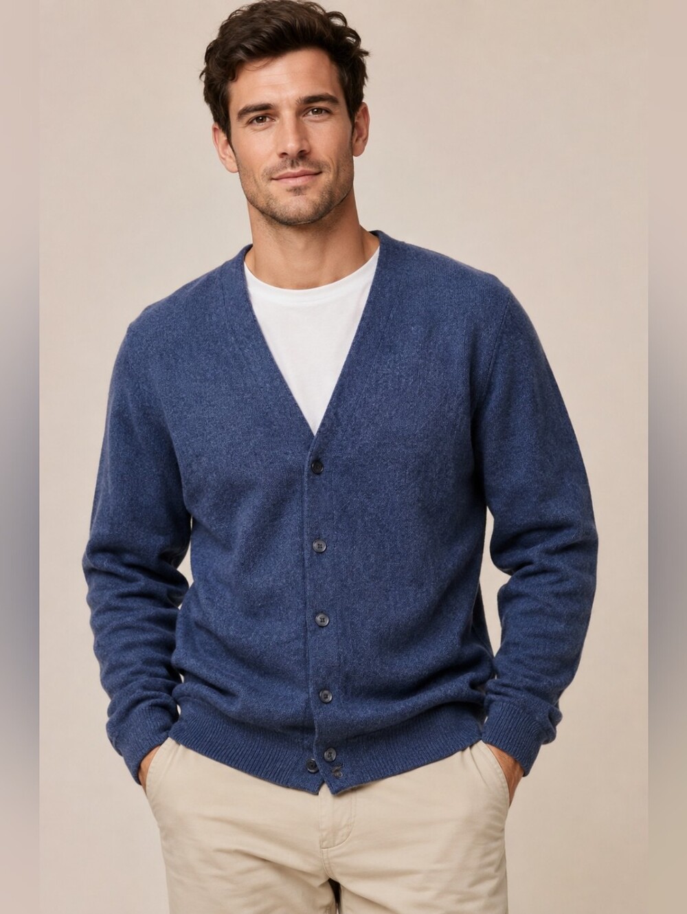 Vintage Oleg Cassini Men's Cardigan Sweater Sz L Navy Blue 90s